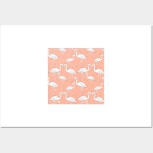 Hand drawn flamingo black outline sketch. Seamless pattern vector Posters and Art